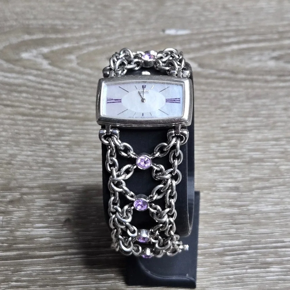 Citizen Womens Eco-Drive Watch B023-S025494 Silver Tone Purple Accent Chain Link